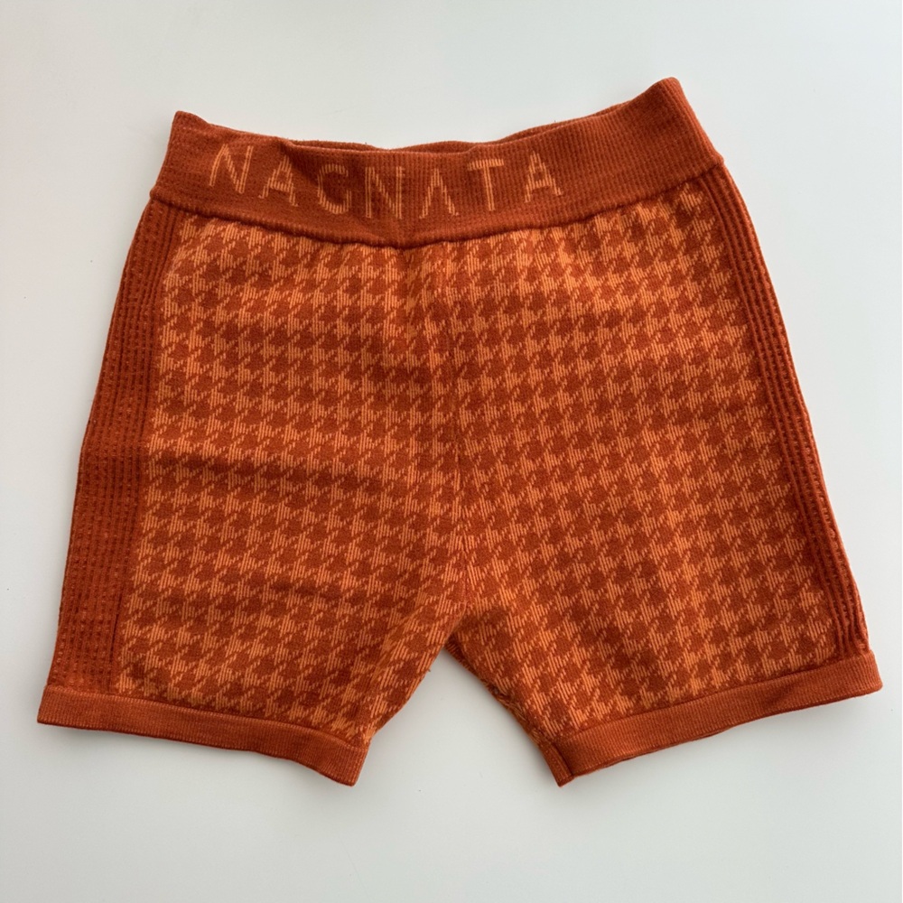 Nagnata Orange Rust Houndstooth Wool Knit Shorts (S/M)